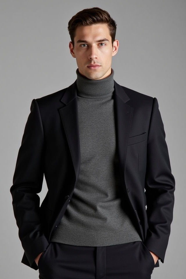 slim turtleneck under blazer