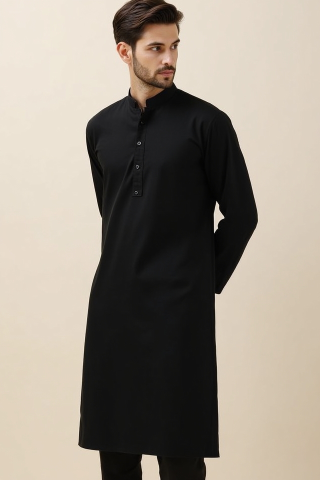 solid black kurta essential