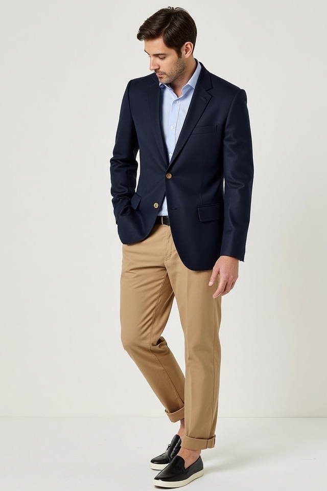 sophisticated blazer and chinos
