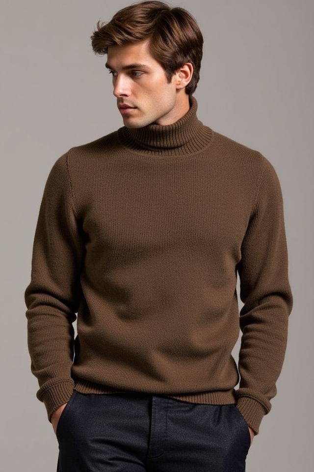 sophisticated cozy brown turtleneck