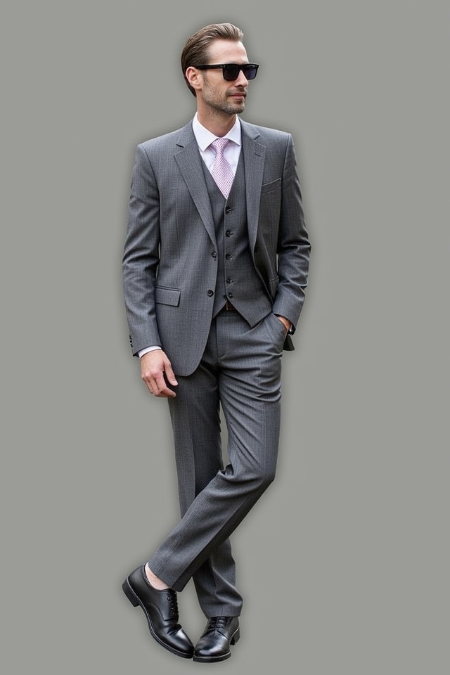 sophisticated grey trousers ensemble