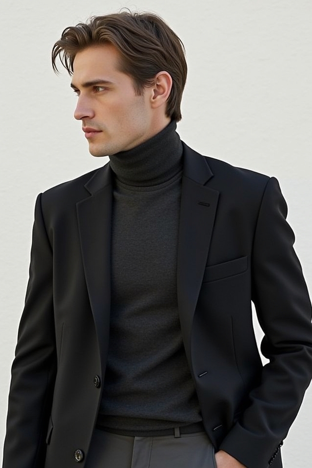 sophisticated winter turtleneck blazer