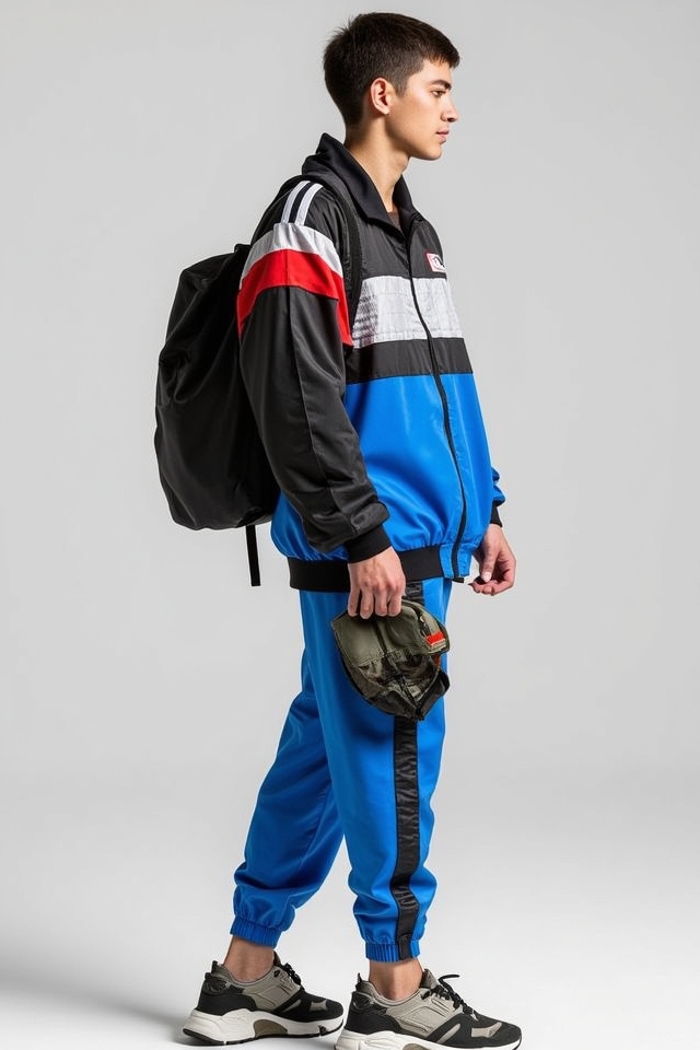 sporty baggy windbreaker outfit