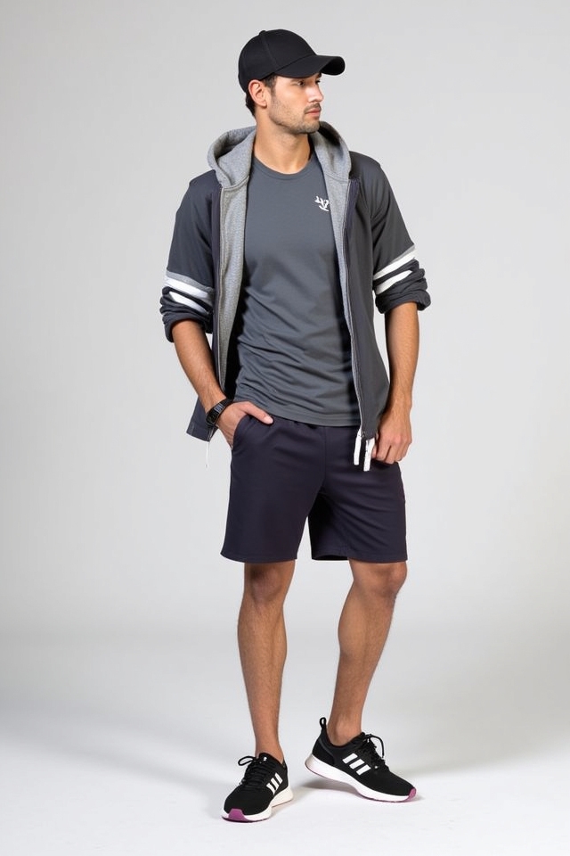 sporty sneakers shorts outfit