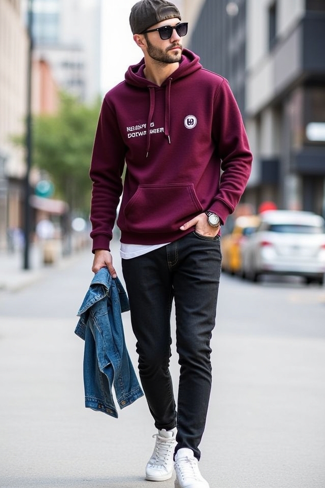 street style maroon hoodie