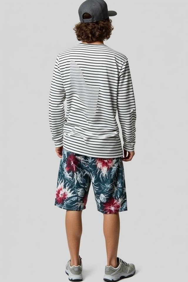 striped long sleeve shorts