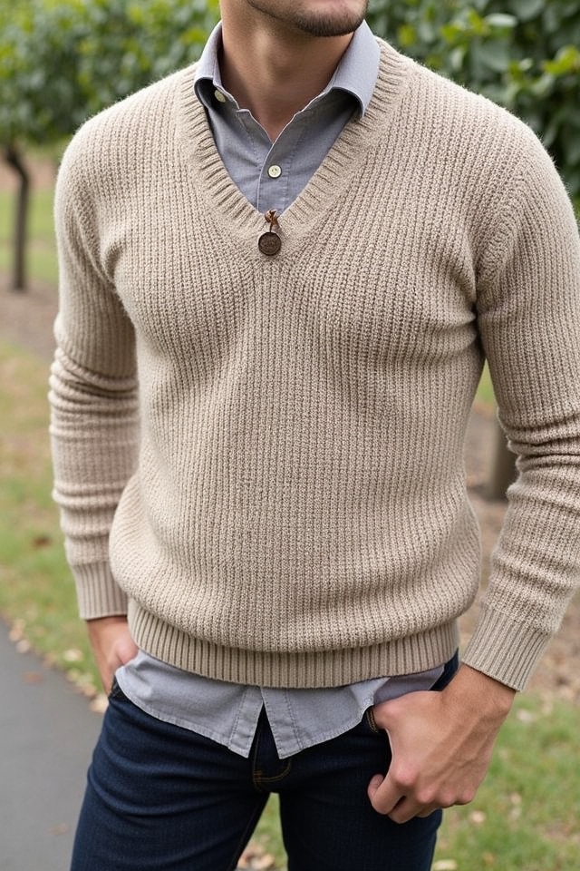 stylish layered sweater ensemble