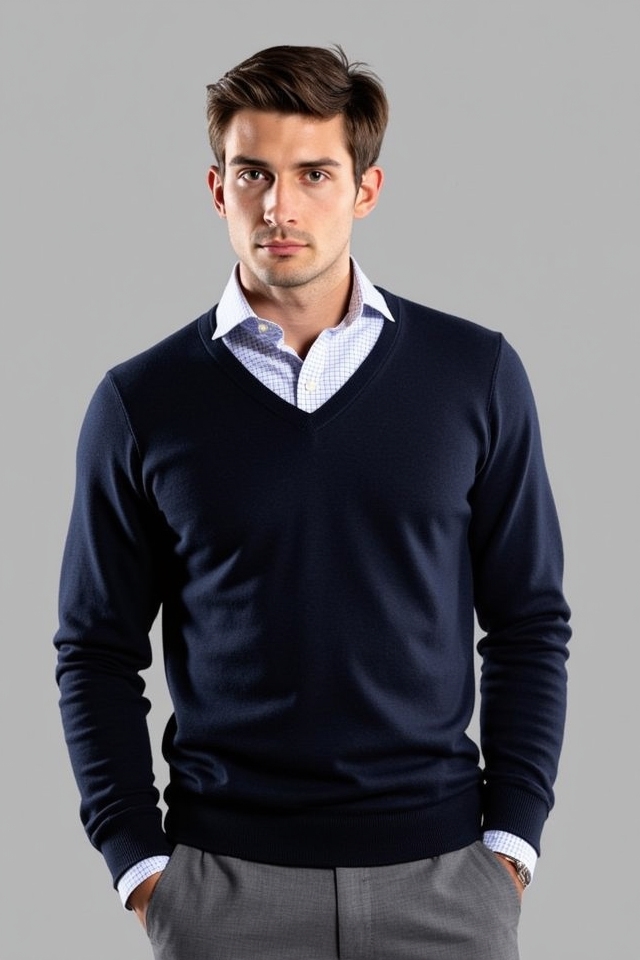 sweater over collared shirt