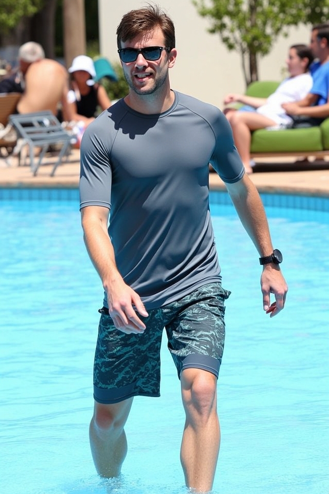 swim trunks and quick dry tee
