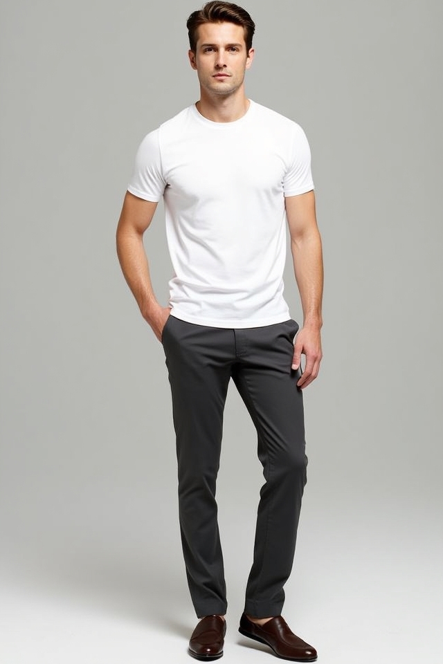 t shirt and tailored trousers