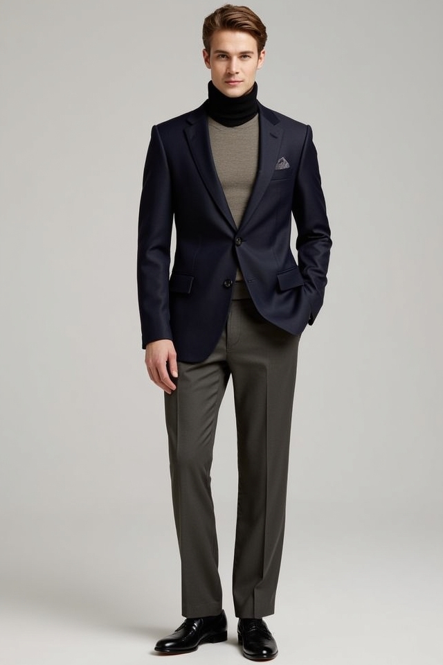 tailored blazer over turtleneck