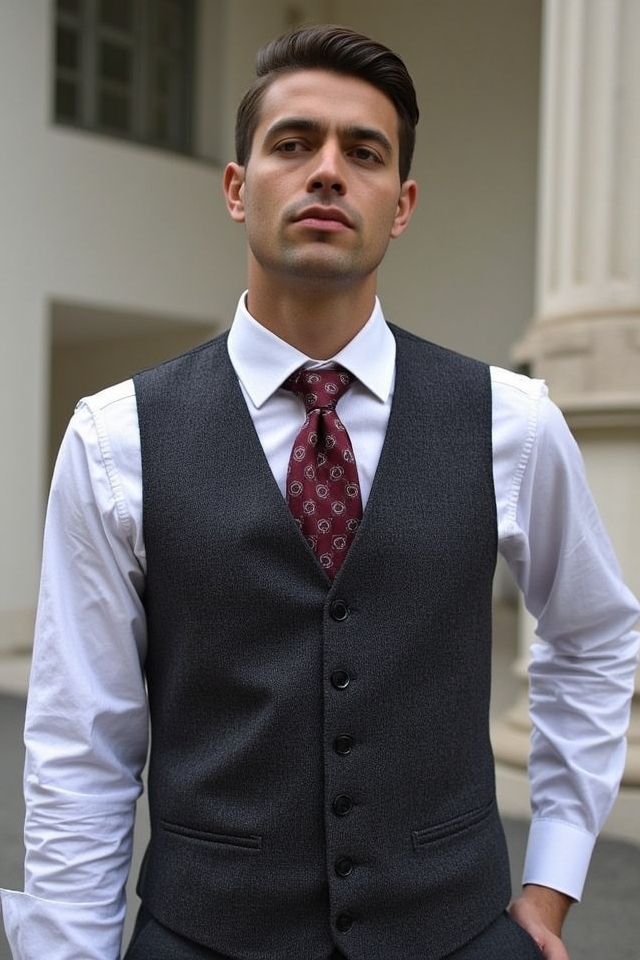 tailored vest over shirt