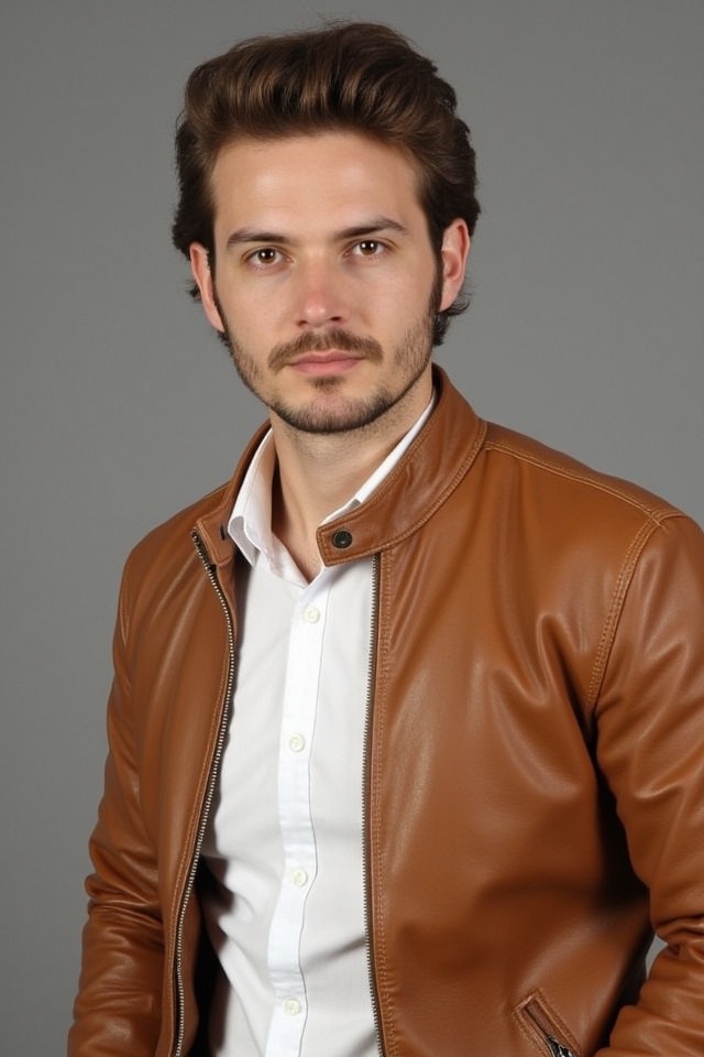 tan leather formal ensemble