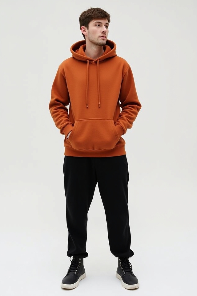 terracotta hoodie black joggers