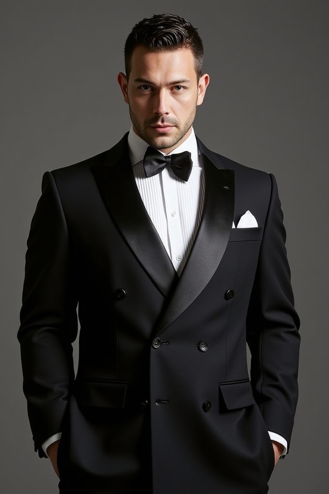timeless double breasted black tuxedo