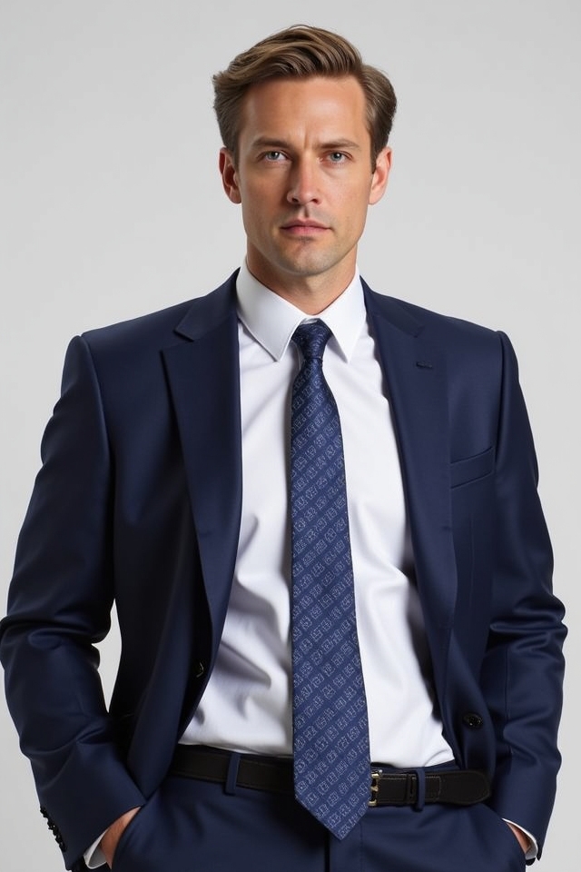 timeless navy suit ensemble