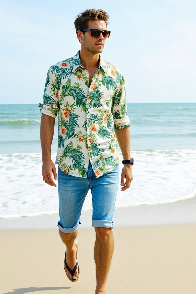 tropical button up beach ensemble