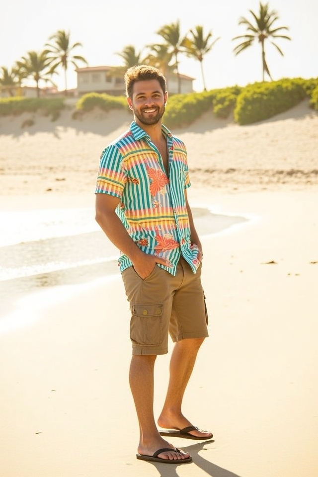 tropical striped beach outfit