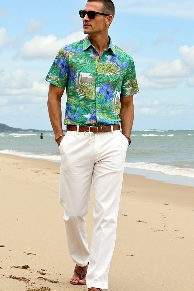 tropical vintage beachwear ensemble