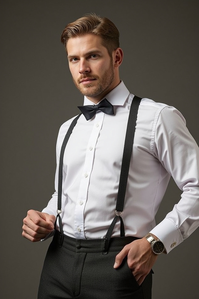 tweed vest leather suspenders