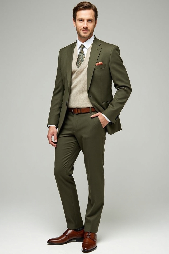 unique olive green suit