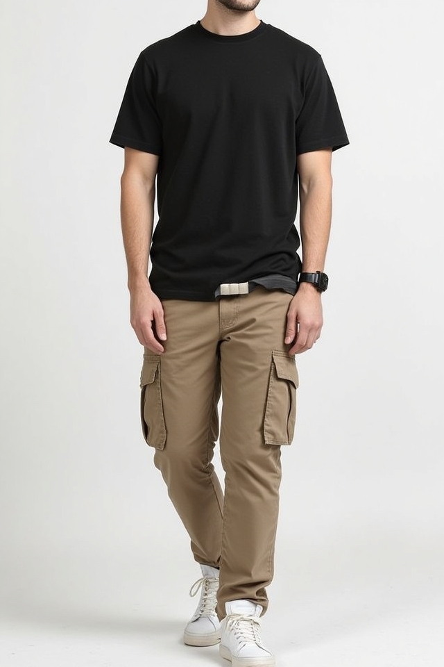 versatile khaki black outfit