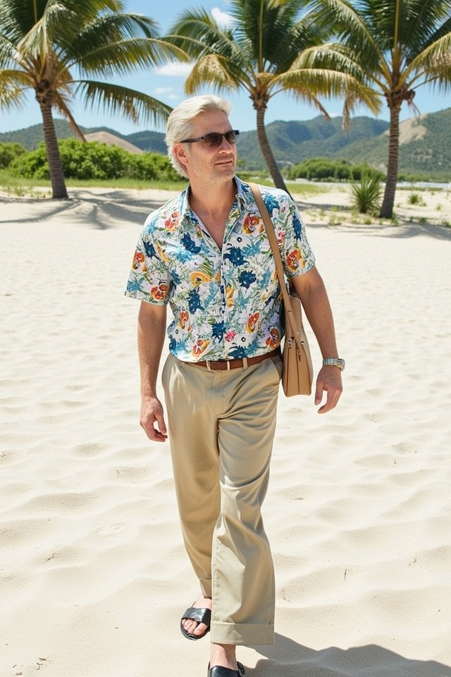 vibrant hawaiian shirt ensemble