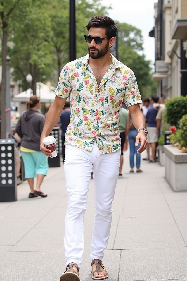 vibrant hawaiian shirt ensemble