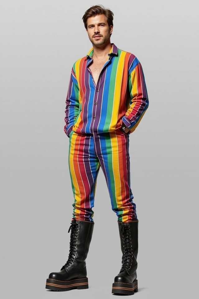 vibrant rainbow striped boots
