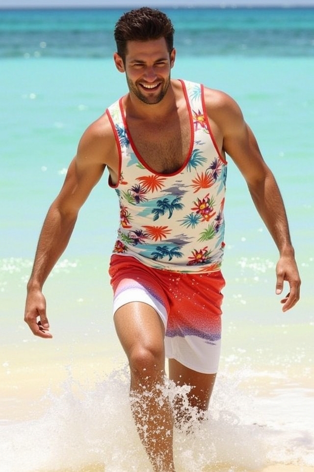 vibrant tank top and trunks