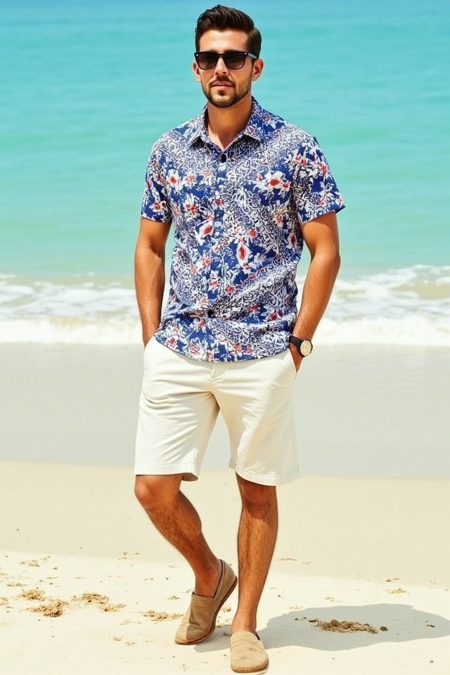 vibrant tropical printed polo