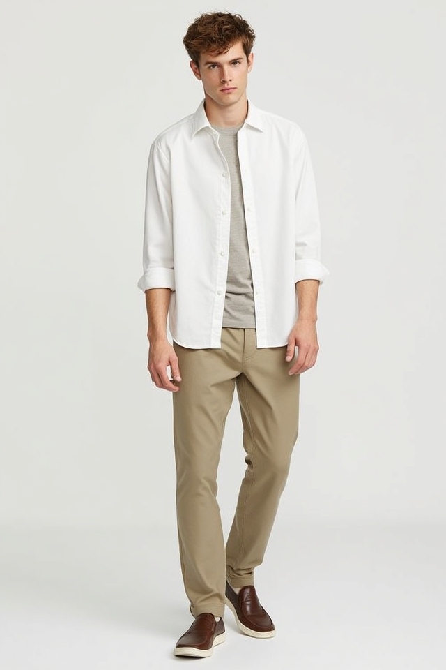 white overshirt neutral tones