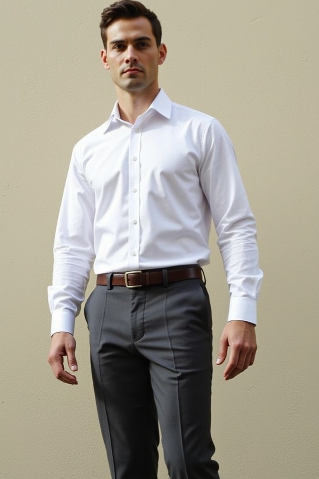 white oxford slim slacks