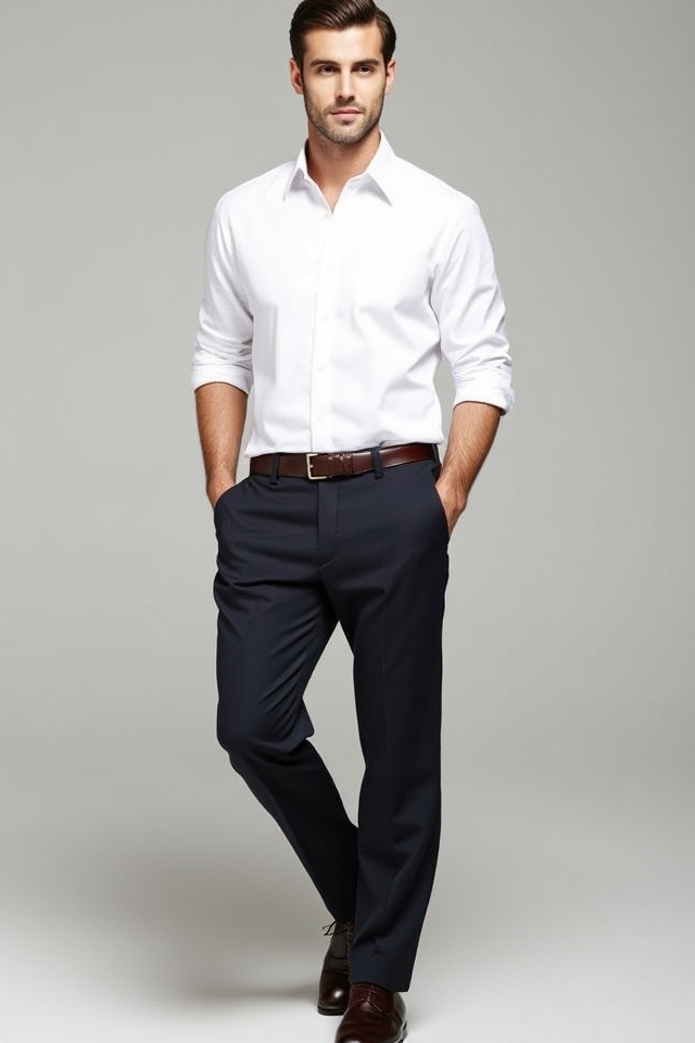 white shirt tucked trousers