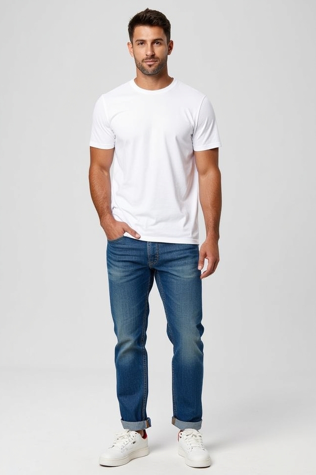 white tee jorts sneakers
