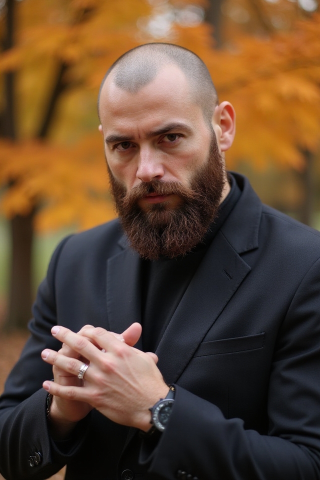 bald head groomed beard