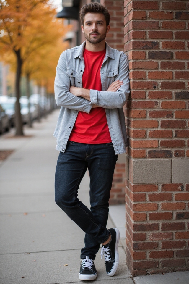 bright layered fall outfit