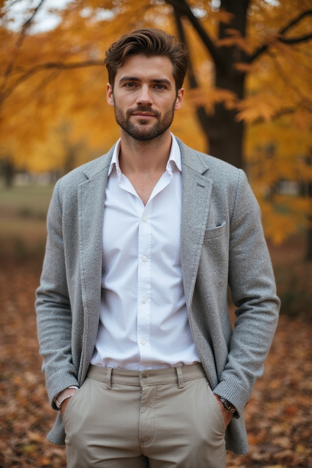 button up and cardigan layering