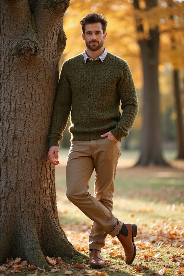 cozy sweater and chinos