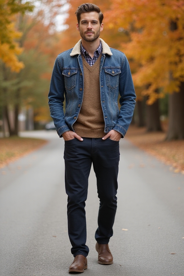 layered denim jacket outfit