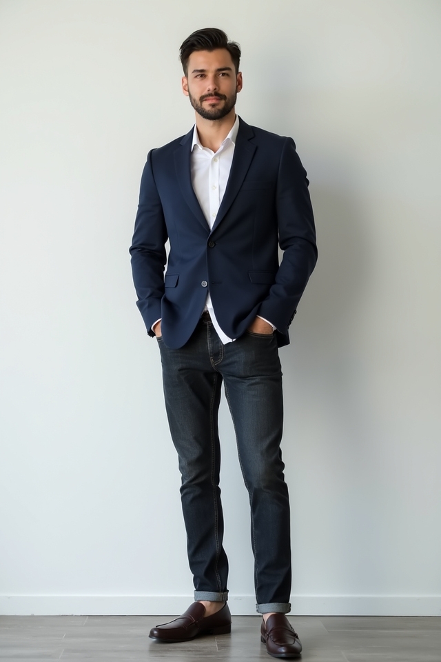 sleek blazer dark jeans