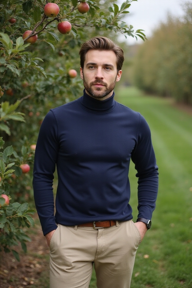 stylish turtleneck chinos combination