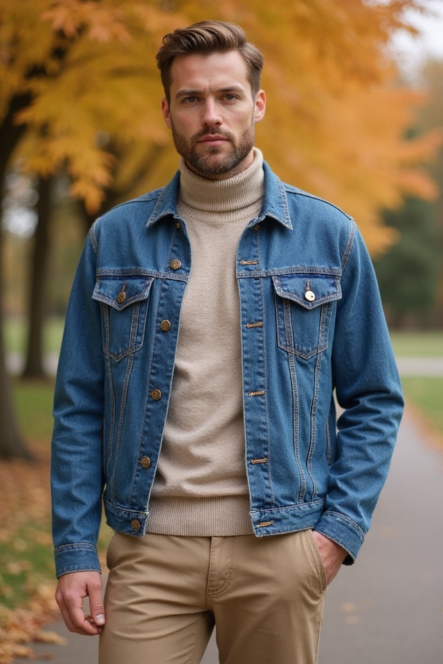 turtleneck and denim layering